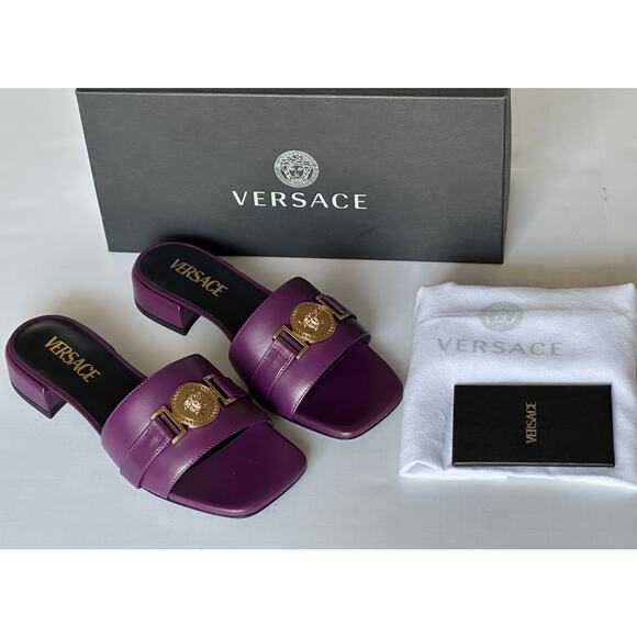 VERSACE Medusa Women's Plum Sandals 7 US (37 Euro) 1014748 Spain NIB $900 - Picture 12 of 15
